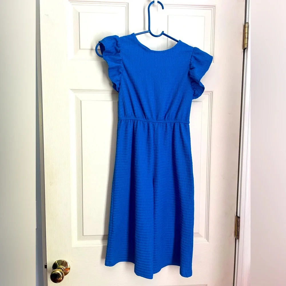 Primark royal blue textured jumpsuit with round neck and flutter sleeves